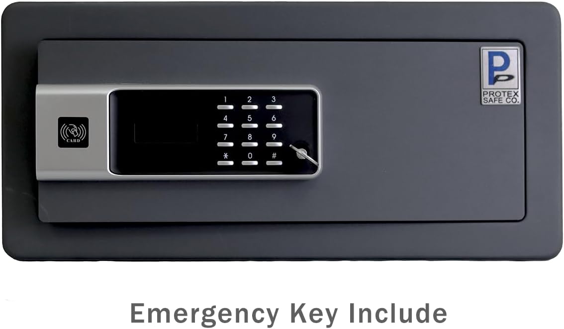 Protex H4-2043ZH-BLACK – Caja fuerte personal con apertura de 3 vías Llave de emergencia, funciona con tarjeta, teclado digital. Luz interior LED,