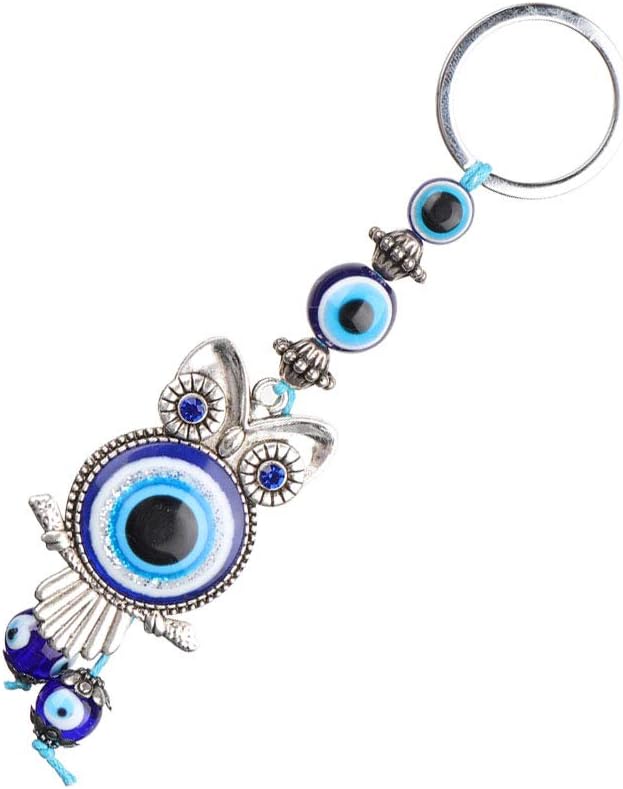 Llavero de búho de ojo malvado, amuleto de cristal turco Feng Shui, dije colgante de buena suerte para automóvil, hogar, oficina, Azul