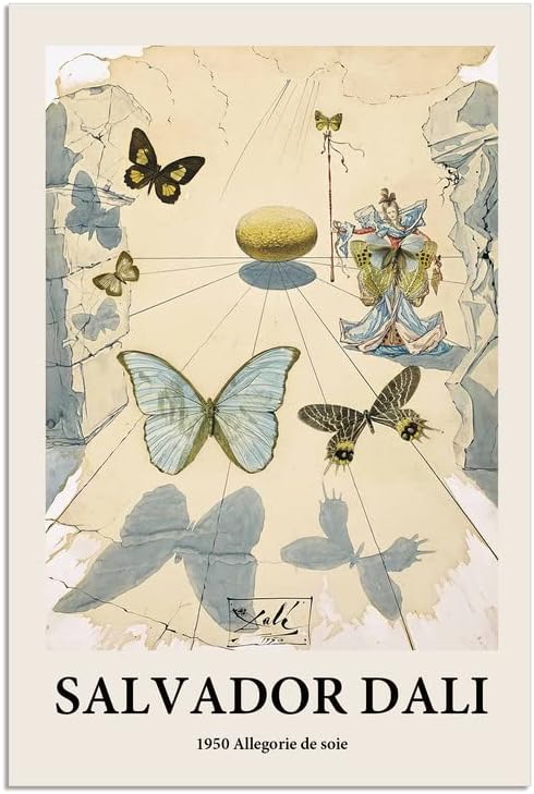 Gufro Póster de lienzo sin marco para pared, diseño de Allegorie de soie de Salvador Dali, póster de mariposa, pintura decorativa, pósteres de pared