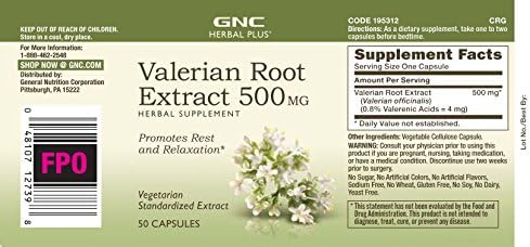 GNC Herbal Plus Extracto de raíz de valeriana 500 MG,50 porciones