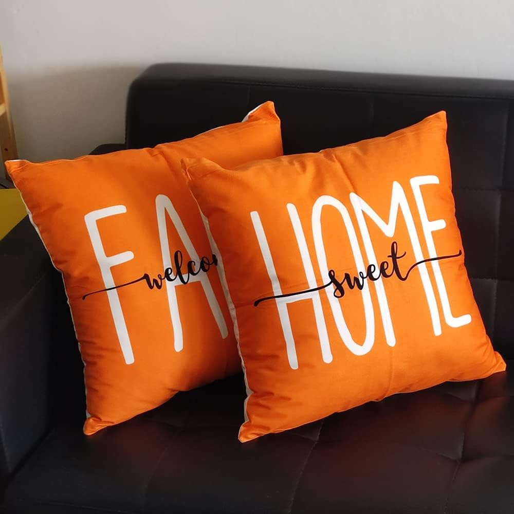 LOZACHE Juego de 2 fundas de almohada de 18 x 18 pulgadas, diseño de hojas de calabaza, fundas de almohada de otoño naranja para sofá, cama, sala de