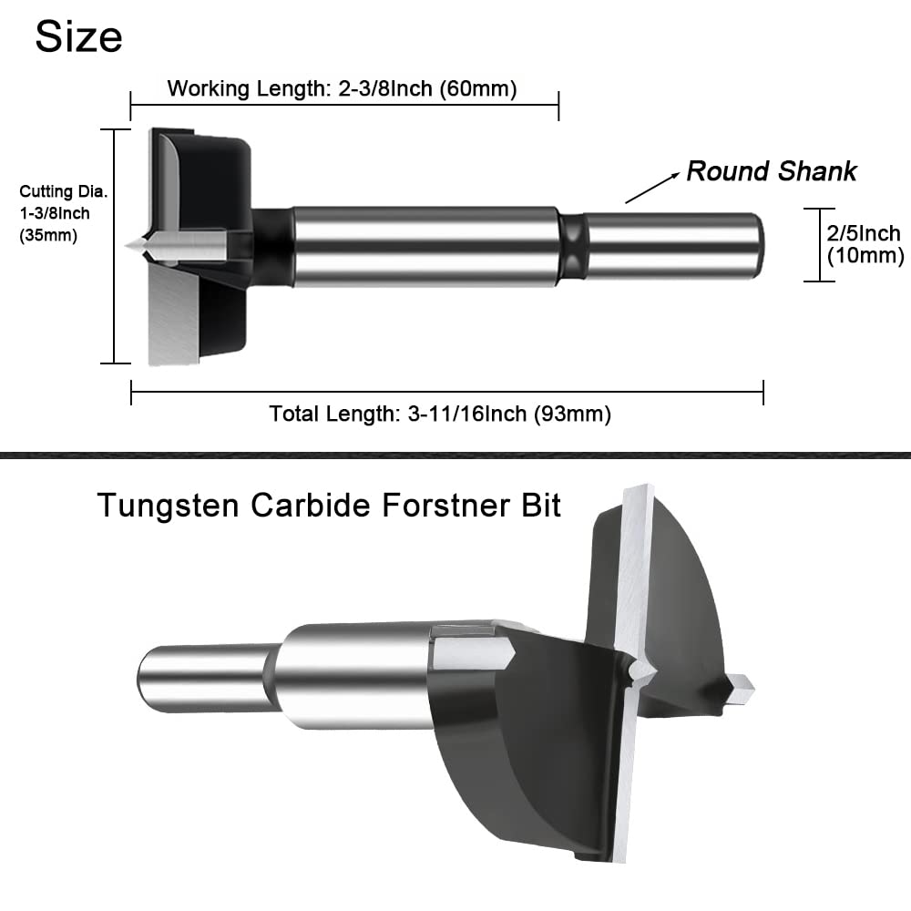 Broca Forstner de carburo de 1-38 pulgadas, broca Forstner con punta de carburo para madera dura, broca de perforación de madera, kits de