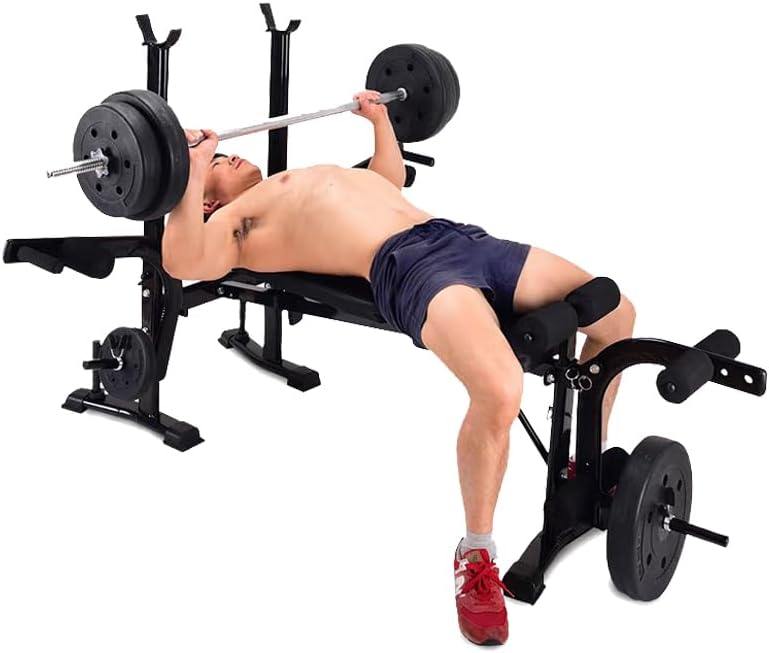 Equipo de entrenamiento de banco de pesas estándar 6 en 1 para gimnasio en casa, entrenamiento de cuerpo completo, juego de prensa de banco, rizo de
