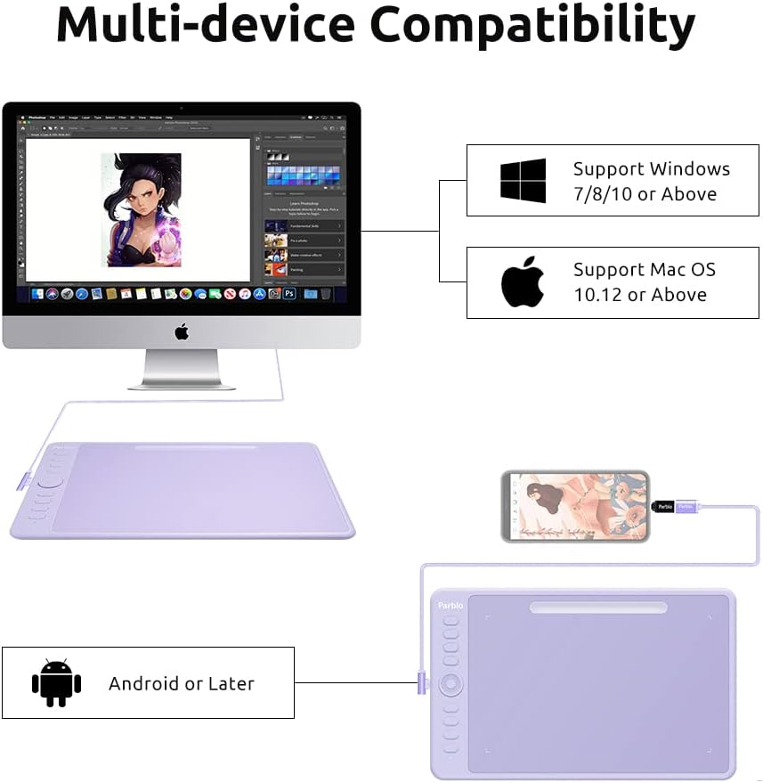 Parblo Intangbo M – Tableta de dibujo de 10 x 6 pulgadas, tableta gráfica digital con 8192 niveles, lápiz capacitivo sin batería y 8 teclas de