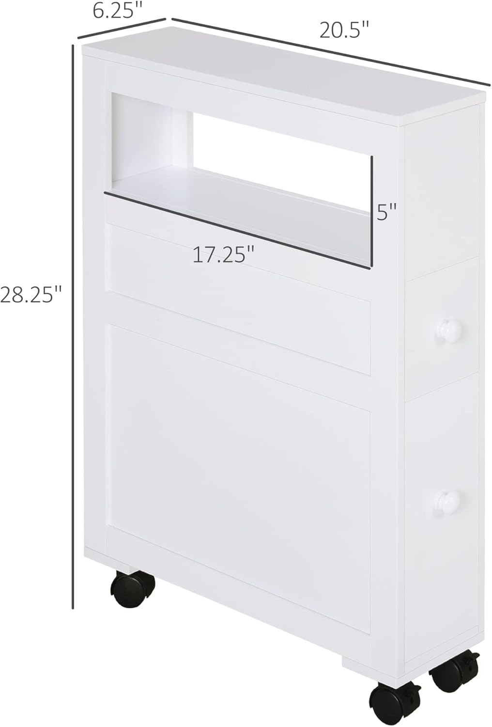 HOMCOM Gabinete de almacenamiento lateral estrecho de madera de 6.25 x 20.5 x 28.25 pulgadas, color blanco