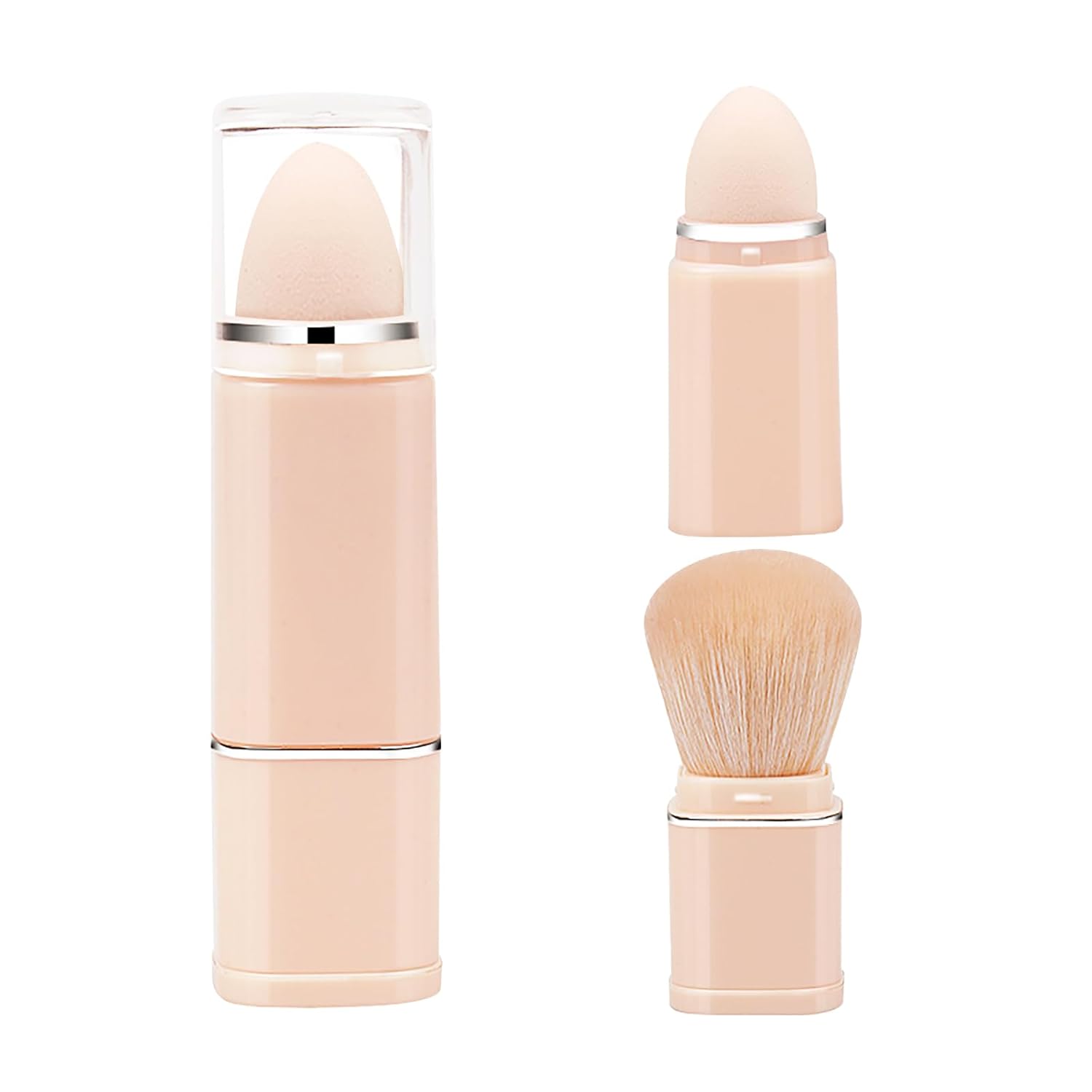 Falliny Brochas de maquillaje dobles, brocha retráctil para base de polvo Kabuki, 2 en 1, esponja de maquillaje de viaje, juego de brochas para