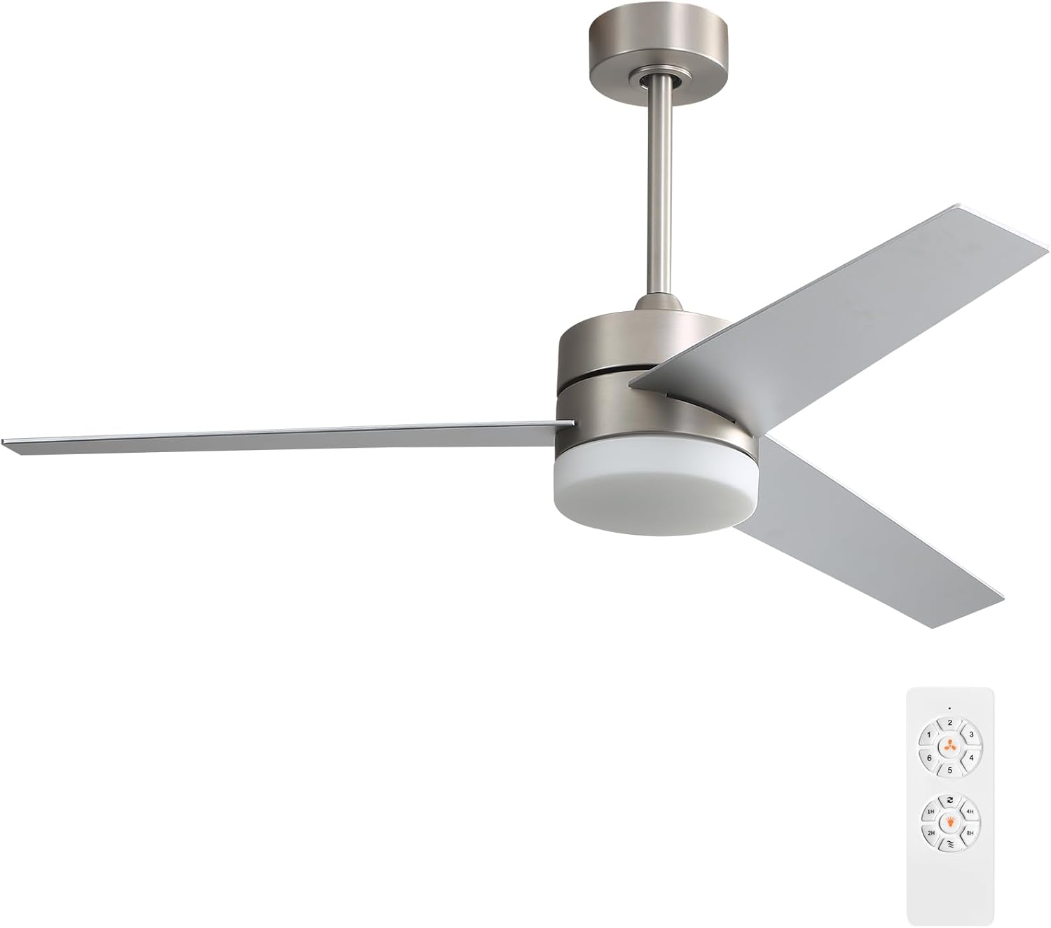 WINGBO Ventilador de techo moderno de 52 pulgadas con luces y control remoto, ventilador de techo contemporáneo de níquel cepillado, 3 aspas