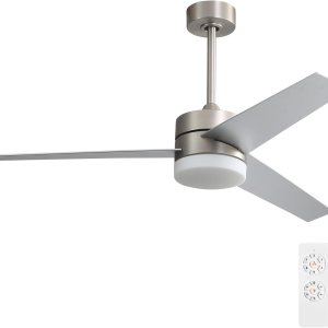 WINGBO Ventilador de techo moderno de 52 pulgadas con luces y control remoto, ventilador de techo contemporáneo de níquel cepillado, 3 aspas WINGBO Ventilador de techo moderno de 52 pulgadas con luces y control remoto, ventilador de techo contemporáneo de níquel cepillado, 3 aspas