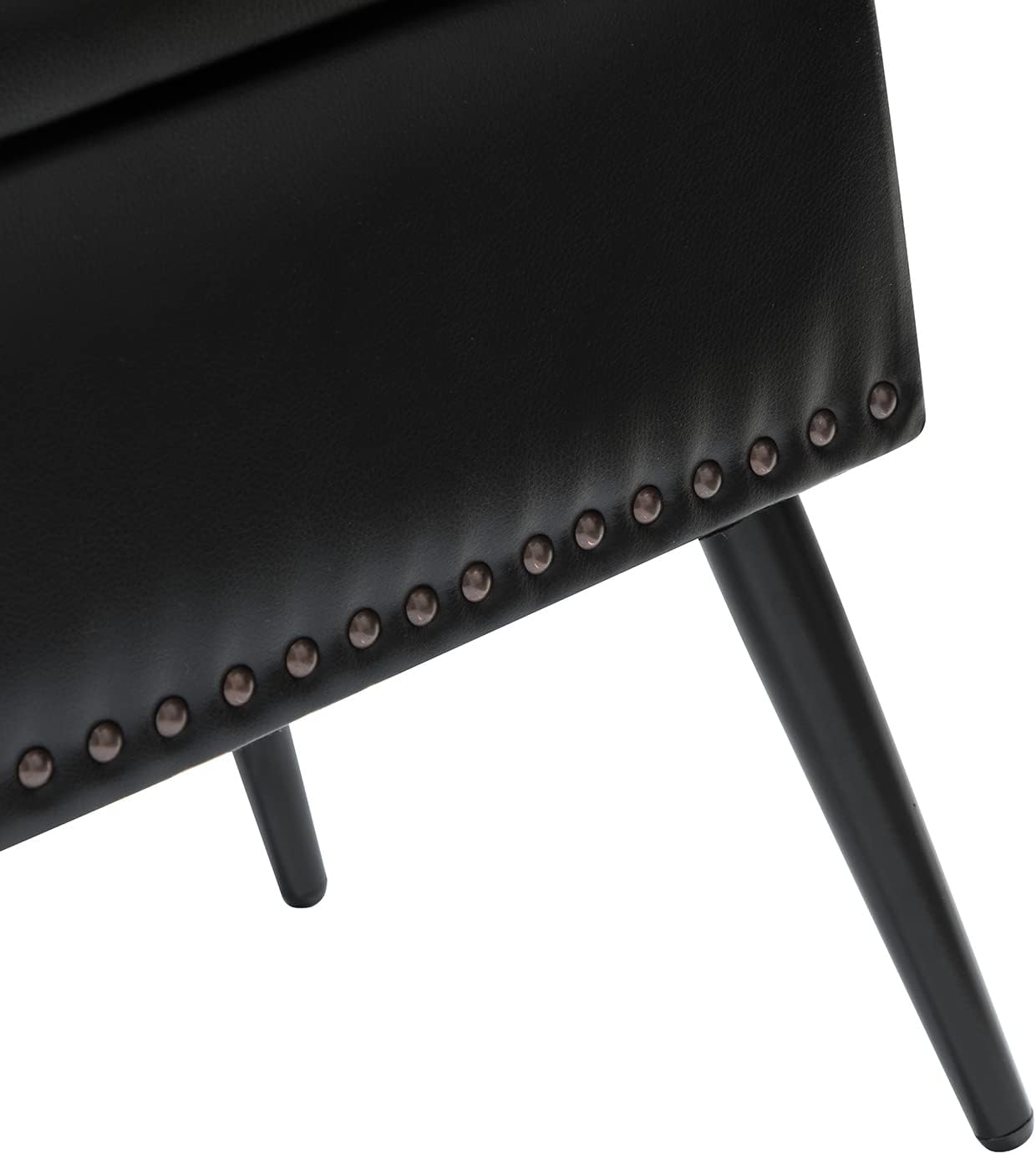 HULALA HOME Moderno banco otomano de almacenamiento de piel sintética con base de metal y ribete de cabeza de clavos, banco tapizado para dormitorio