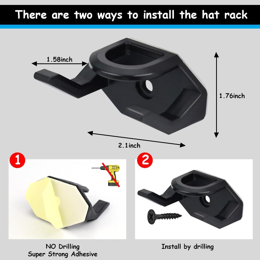 Aohcae Paquete de 16 percheros adhesivos para gorras de béisbol de pared, sin perforaciones, para organizador de sombreros de pared, ganchos