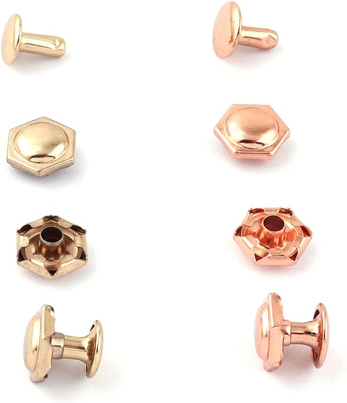 Remache de doble tapa de metal de oro rosa de 0.394in, remache rápido, remache para bolsos, bolsos, zapatos, cinturones de cuero, manualidades,