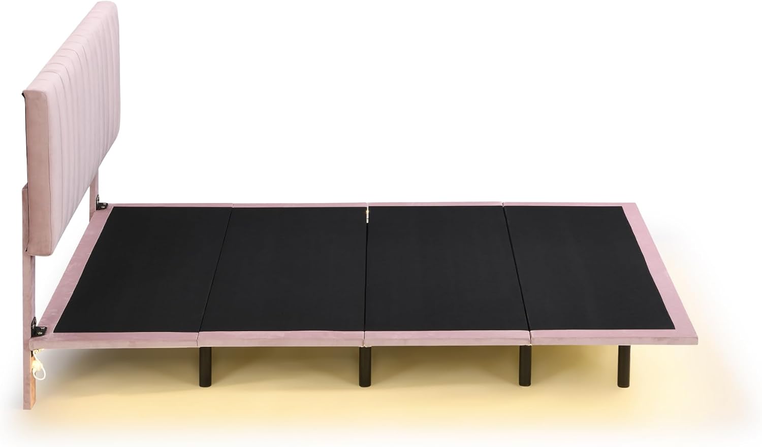 SOFTSEA Base de cama flotante tamaño Queen, plataforma tapizada con luz inteligente y cabecero, marco de cama de terciopelo tamaño Queen con soporte