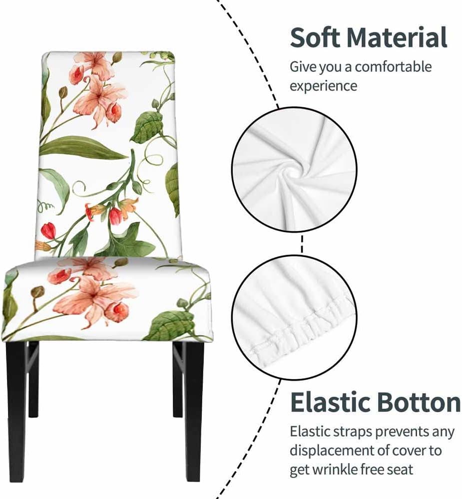 Funda de asiento de silla de orquídea tropical acuarela, follaje de palmera, plantas exóticas, poliéster, decoración elástica para el hogar,