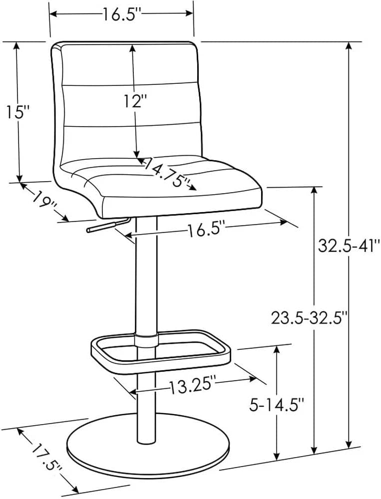 Zuri Furniture Taburete de bar exuberante de pizarra de altura ajustable moderna con base plana redonda cepillada