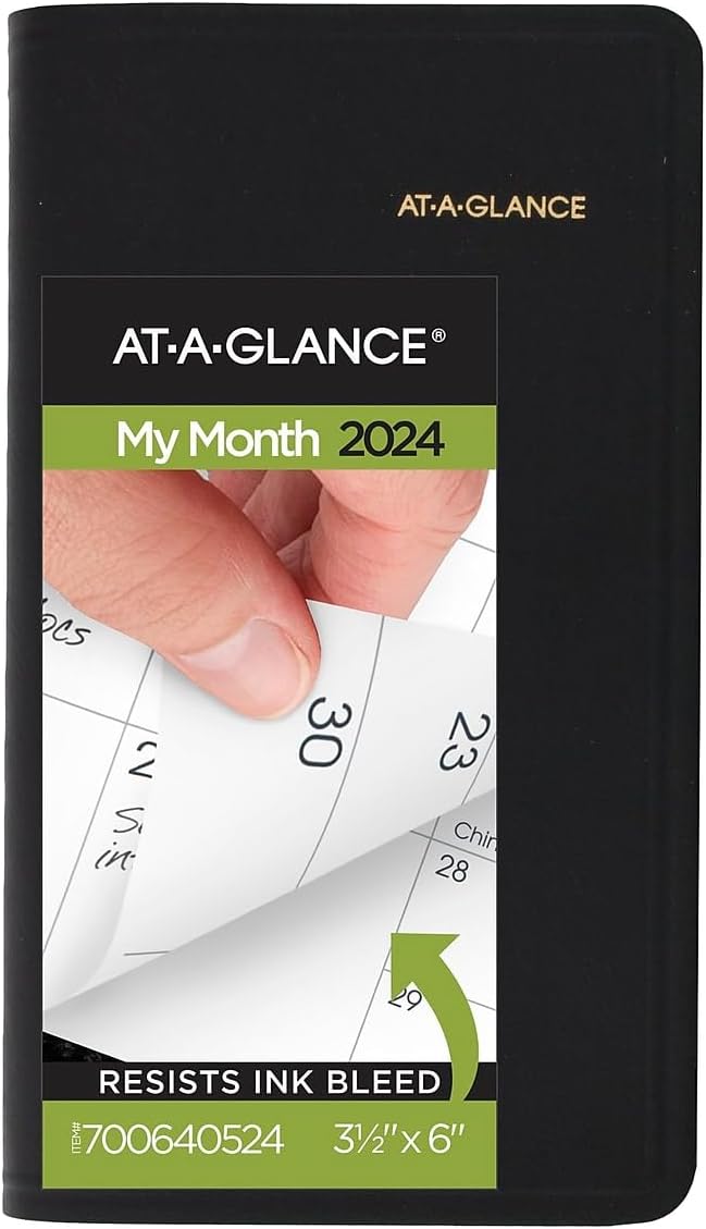 AT-A-GLANCE – Agenda mensual de 13 meses 2024-2025, 3-12 x 6 pulgadas, negro, de enero de 2024 a enero de 2025, 7006405