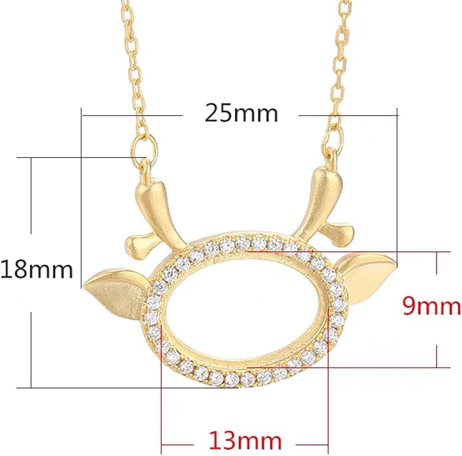 Colgante de plata de ley 925 con circonita cúbica y bisel de ciervo, ajuste de 8 x 109 x 130.394 x 0.472 in, montaje ovalado, collar hecho a mano,