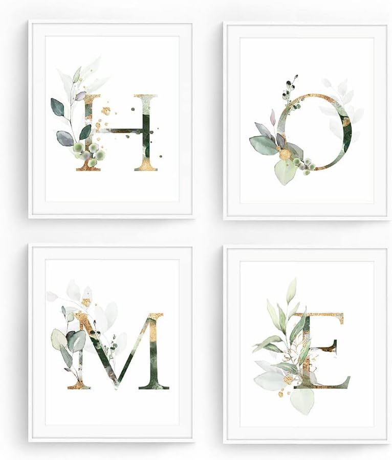 Juego de 4 impresiones artísticas de decoración de pared de baño (8 x 10 pulgadas), diseño botánico de hojas bohemias, hojas bohemias, hojas