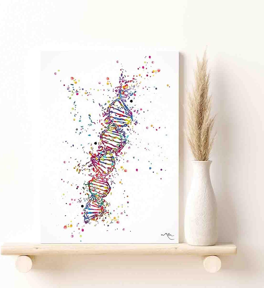 Decoración elegante para dormitorio, impresión de acuarela de ADN, estructura de molécula de ADN, arte de pared, ciencia arte genético, oficina,