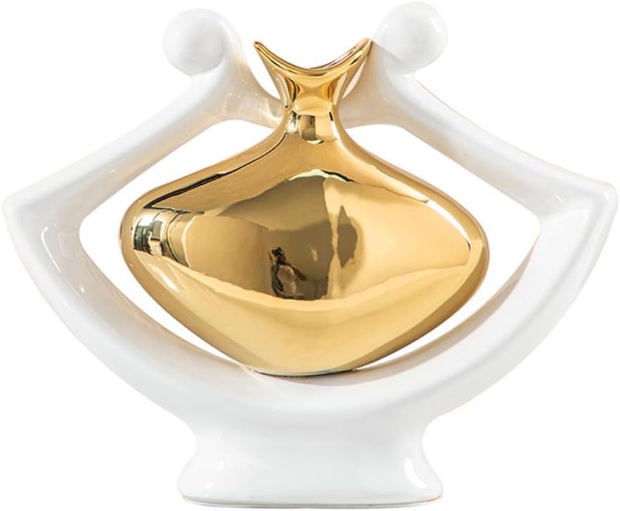 Anding Jarrón de cerámica blanco y dorado, jarrón moderno de decoración del hogar, jarrón de hierba de pampas, adecuado para centro de mesa,