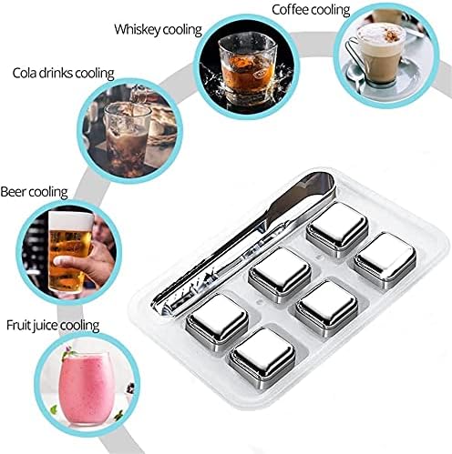 SunPlusPower 6 piezas de piedras de whisky, cubitos de hielo de metal de whisky, cubos de acero inoxidable, reutilizables, sin BPA, para bebidas,
