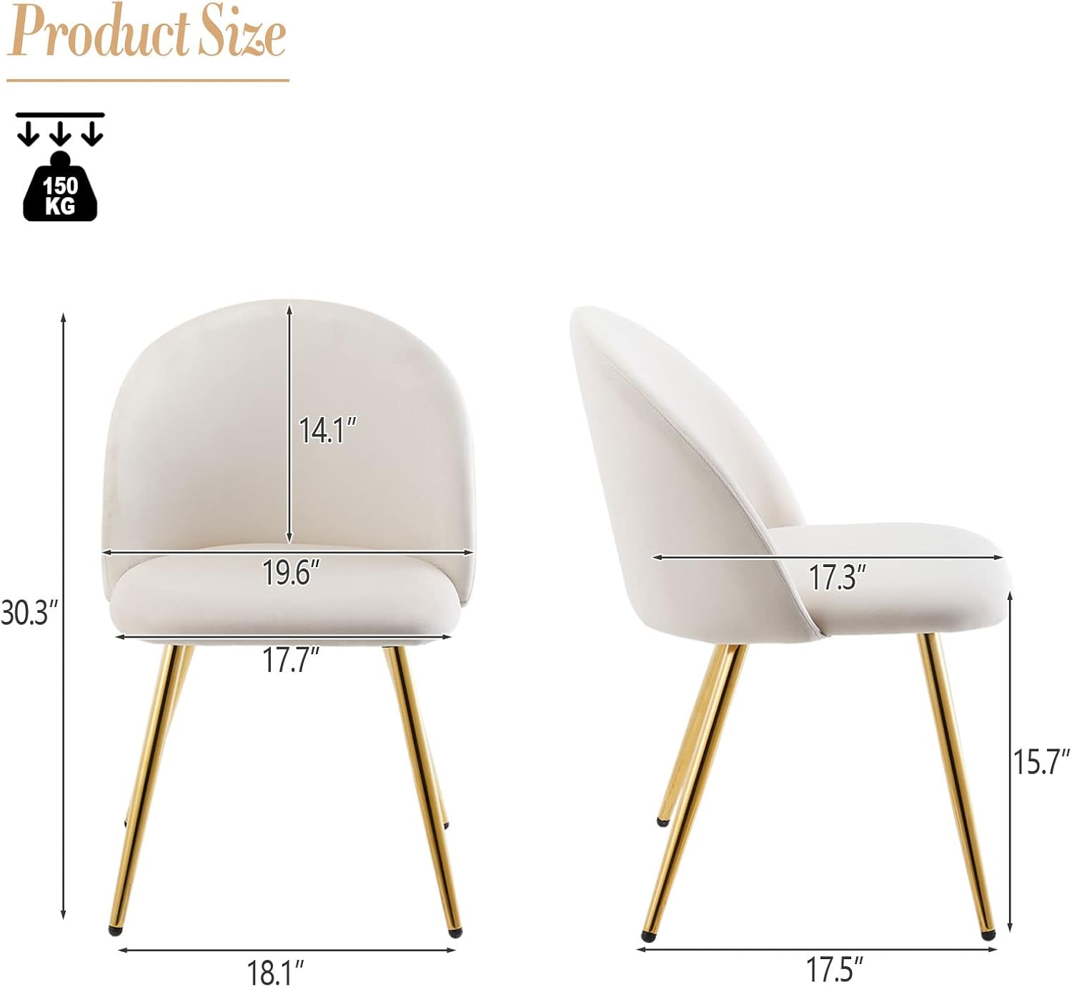 TUKAILAi Juego de 2 sillas de comedor de terciopelo, silla auxiliar moderna, asiento tapizado y respaldo con patas cromadas doradas para cocina,