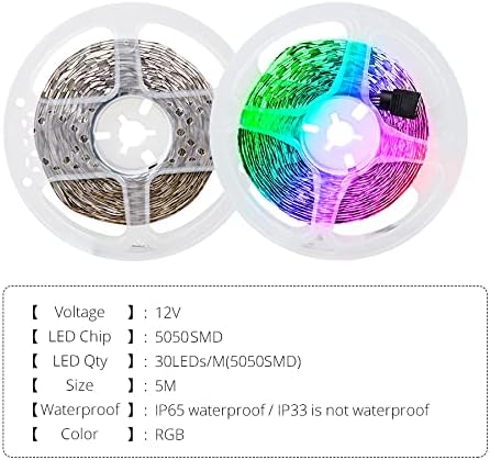 Fengyan – Tira de luces de paisaje de 16.4ft, 32.8ft, 49.2ft, tira de luz LED para decoración del hogar, SMD 5050 DC 12 V RGB, cinta de diodo