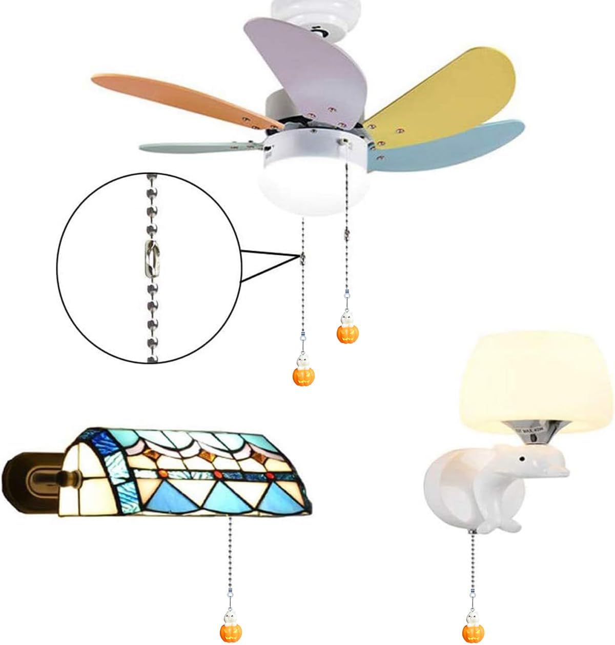 Hyamass Extensor de cadena para ventilador de techo, extensión de cadena de 12 pulgadas, adorno de cadena de ventilador de techo de Halloween con
