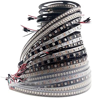 Tira LED RGB direccionable individualmente 3.2FT 5050 SMD con WS2812 IC Control inteligente Flexible sueño a todo color 144Pixelsm Negro PCB Luz