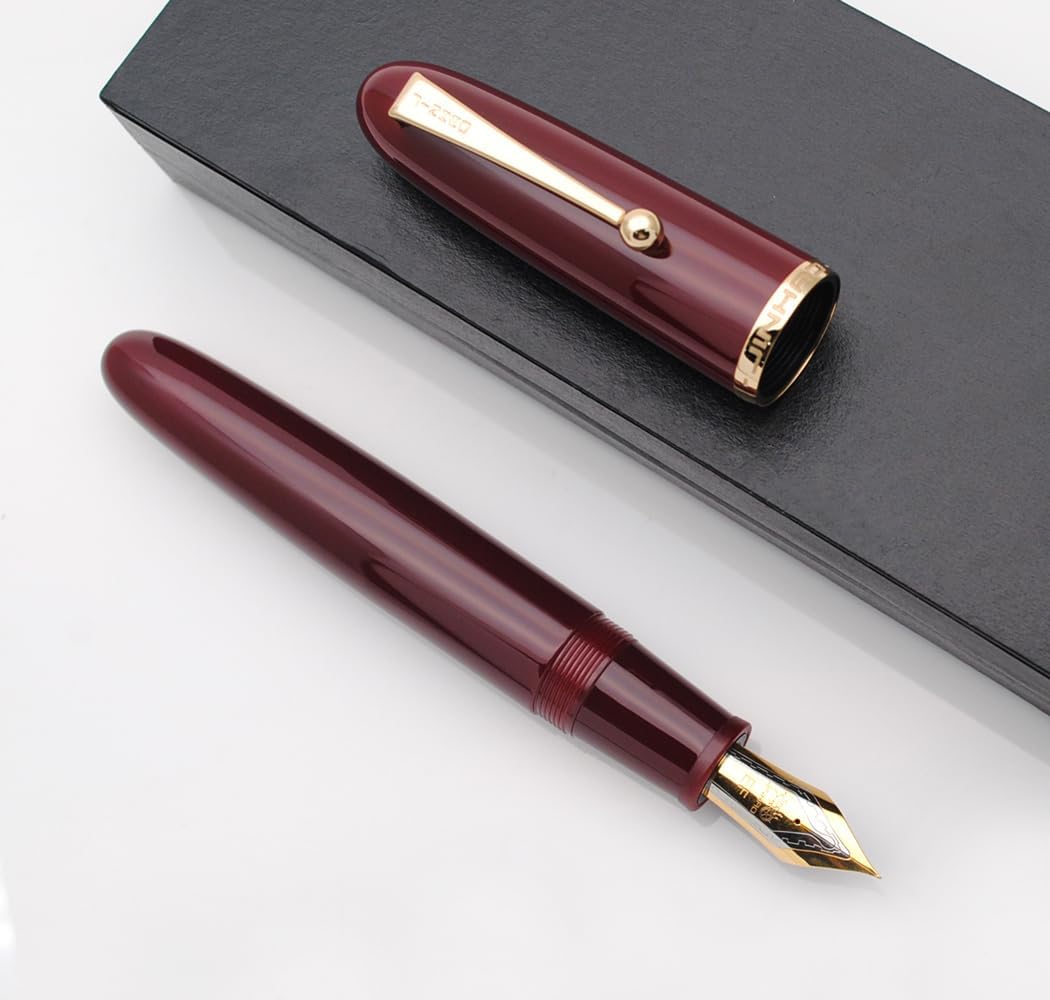 JINHAO 9019 – Pluma estilográfica Dadao Series con convertidor de tinta de alta capacidad (color rojo vino, punta extrafina de 0.015 in)