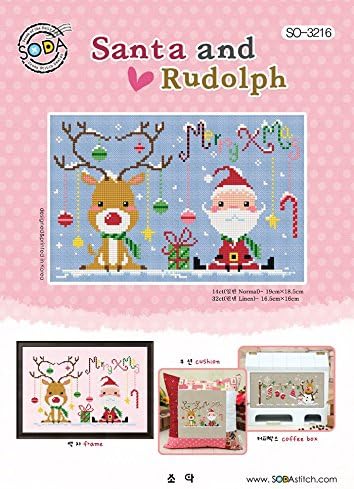 SO-3216 Santa y Rudolph, folleto con patrón de punto de cruz SODA, gráfico de diseño de punto de cruz coreano auténtico impreso en papel recubierto