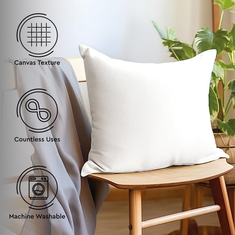 Encasa – Juego de 2 fundas de almohada de lona de algodón de 26 x 26 pulgadas, sin relleno, con cremallera oculta, fundas de cojín decorativas para