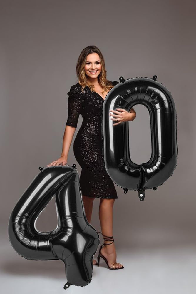 Globo grande con el número 40 de 40 pulgadas, color negro, gigante, gigante, de papel de aluminio de mylar, globos de helio para fiesta de