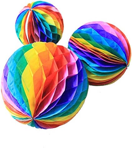 8 bolas iridiscentes colgantes de panal de abejas arco iris, papel de seda, pompones, bolas decorativas para despedida de soltera, boda, cumpleaños,