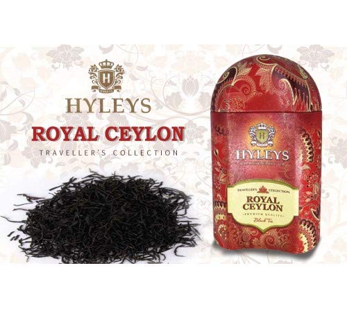 Hyleys Royal Ceylon Té negro de hoja grande en lata 3.52 onzas (3.53 oz) – Colección Traveller’s