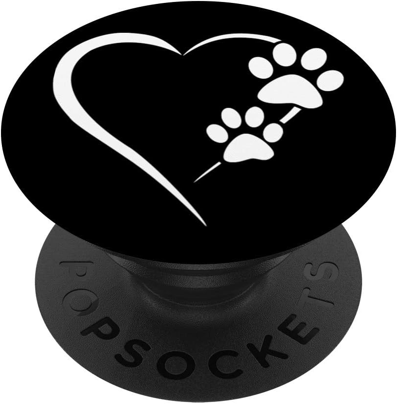 Dog Paw Print Cute Dog Love Heart White Black Dog Mom PopSockets Grip and Stand para teléfonos y tabletas, Negro