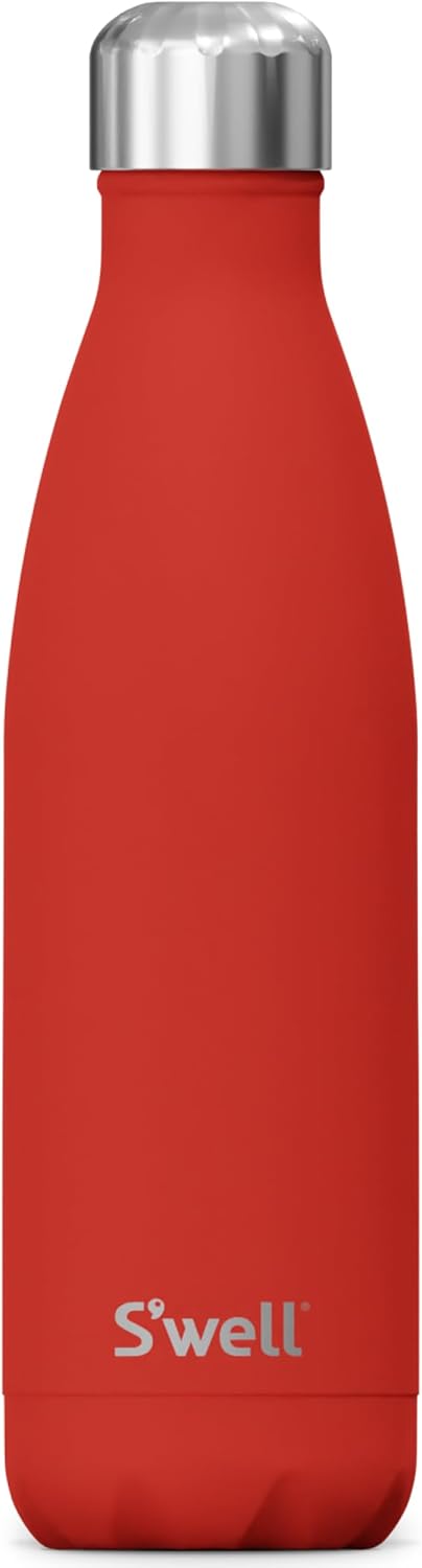 S’well Botella de agua de acero inoxidable, 17 onzas, color rojo amapola, recipientes aislados al vacío de triple capa que mantiene las bebidas