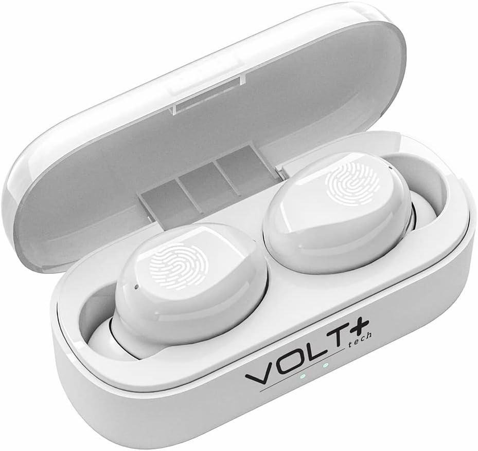 VOLT+ Plus TECH Slim Travel Wireless V5.1 Auriculares compatibles con Xiaomi Redmi Note 12 Funda Micro Delgada Actualizada con Quad Mic 8D Bass IPX7
