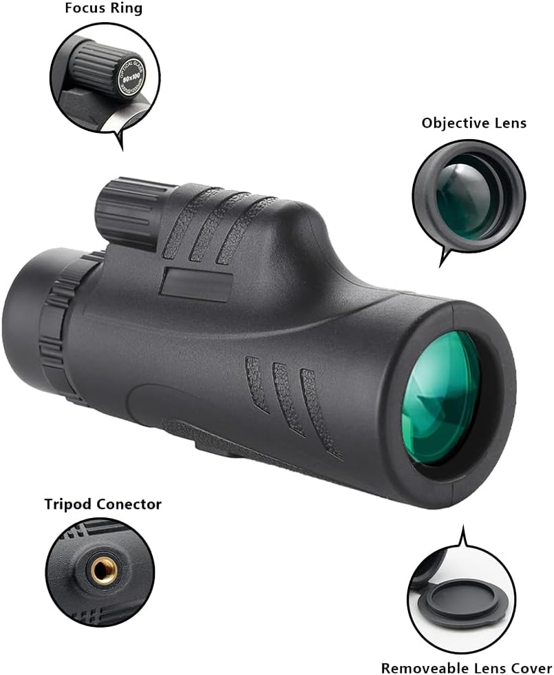 80×100 de alta potencia de visión nocturna BAK4 telescopio monocular compacto portátil impermeable monoculares adultos con trípode adaptador de