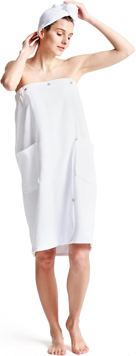 Toalla de baño para mujer, ajustable, ligera, para el cuerpo, bata de spa con toalla para el pelo, S-XX grande