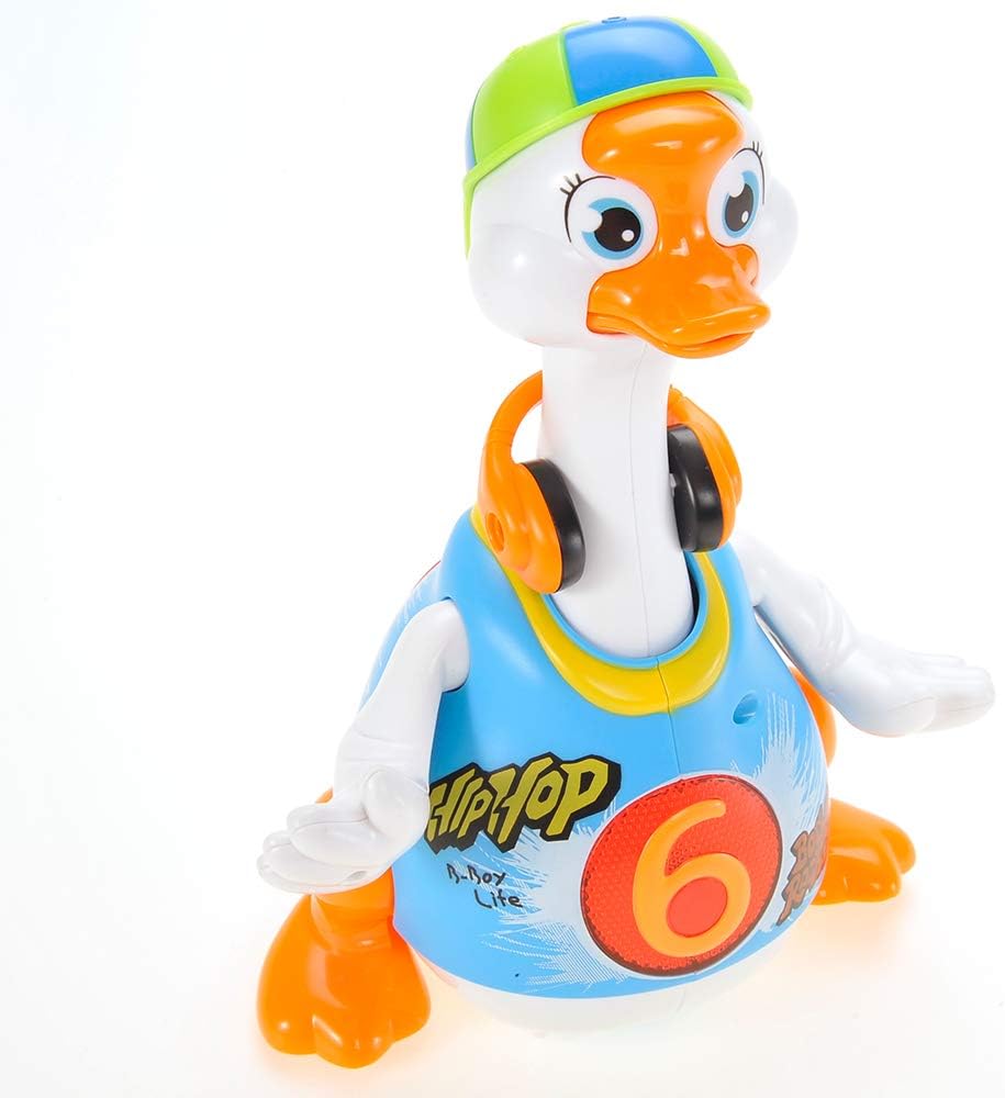 PowerTRC Ganso de hip hop para bailar, cantar y hablar musical para niños, luces intermitentes, juguete interactivo, amigo electrónico, azul