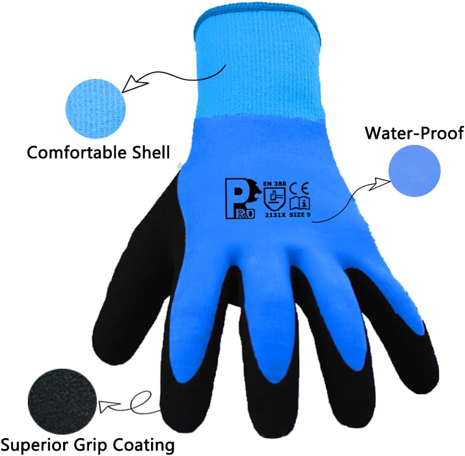 Guantes de trabajo impermeables con doble revestimiento de látex, agarre superior para jardinería, pesca al aire libre, limpieza de automóviles,