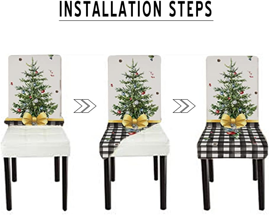 Juego de 4 fundas para sillas de comedor de Navidad, fundas elásticas para sillas Parsons, diseño de árbol de Navidad a cuadros, decoración de
