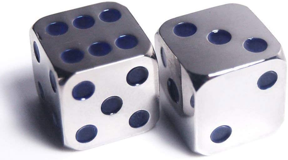 2 dados personalizados y únicos de aleación de metal D6 de 0.63 pulgadas, altamente pulidos, edición premium (cuerpo plateadopipas azul profundo)