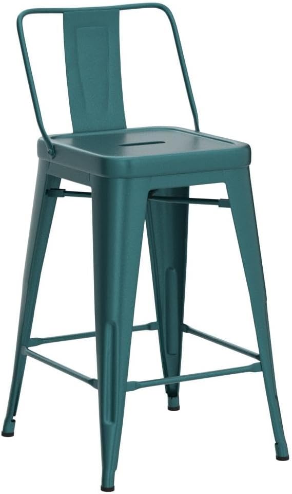 SIMPLIHOME Rayne Taburete de 24 pulgadas de altura de mostrador, de metal azul turquesa, cuadrado, juego de 4, para la cocina y el comedor,