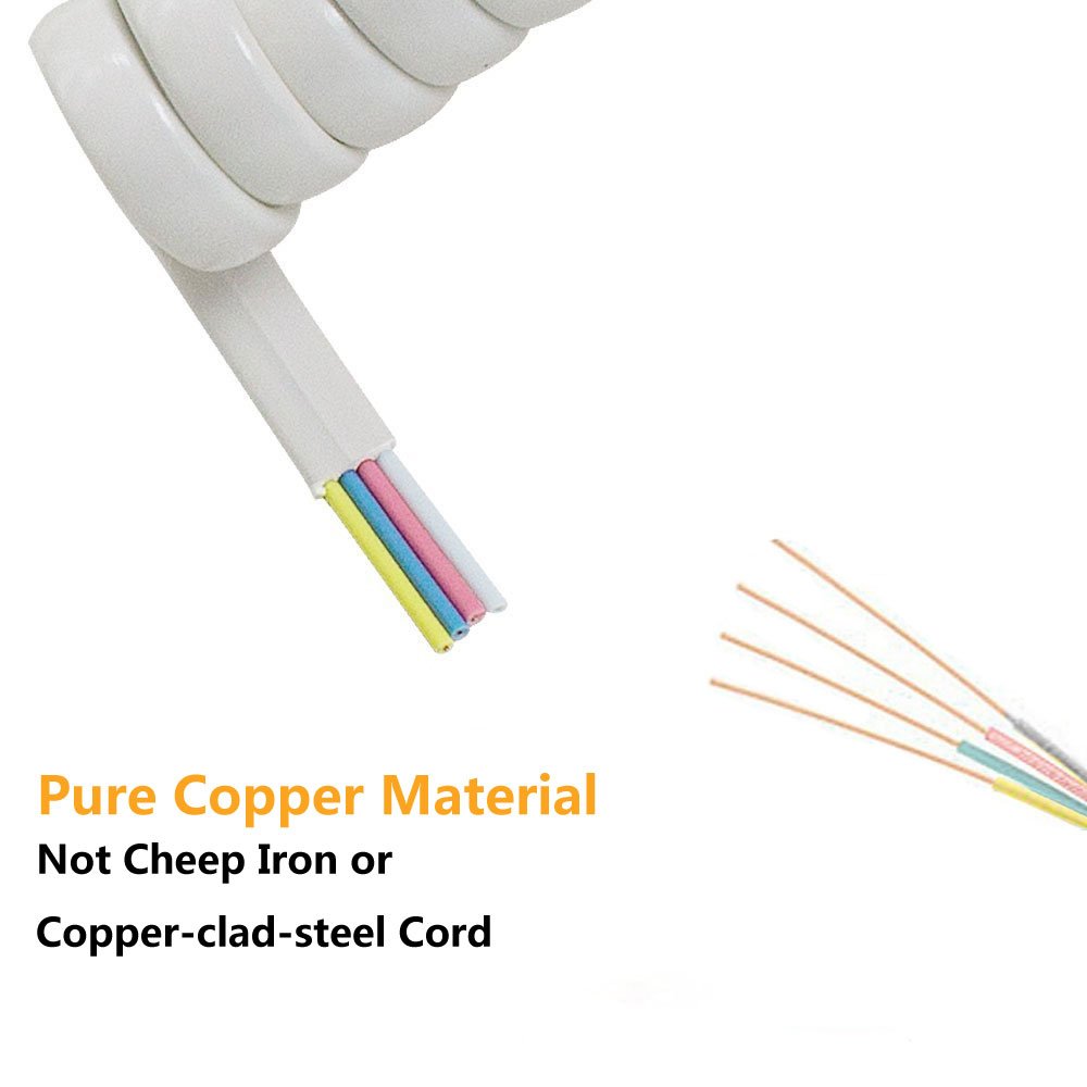 Uvital Desenredador de cable para teléfono celular, 1 paquete de cable de teléfono fijo de 10 pies sin enrollar (1.2 pies en espiral) y 1 paquete de