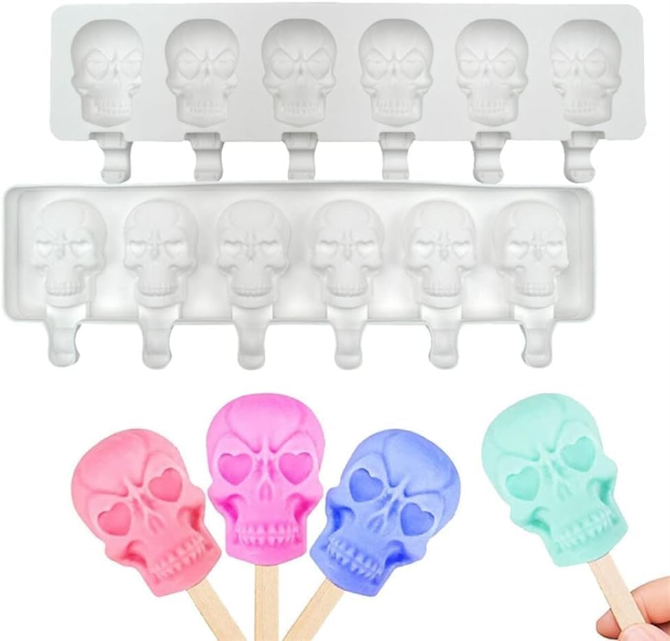 1 paquete de moldes para paletas con forma de calavera de Halloween, moldes de silicona para paletas de hielo de 6 cavidades para niños y adultos,