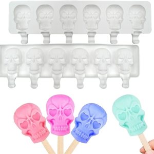 1 paquete de moldes para paletas con forma de calavera de Halloween, moldes de silicona para paletas de hielo de 6 cavidades para niños y adultos, 1 paquete de moldes para paletas con forma de calavera de Halloween, moldes de silicona para paletas de hielo de 6 cavidades para niños y adultos,