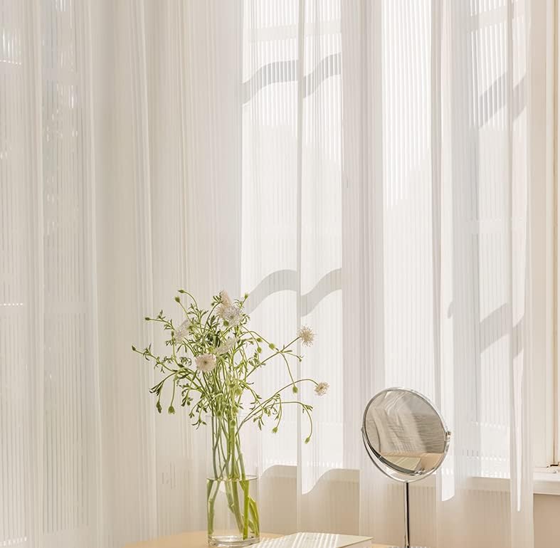 CHEFRU 2 paneles de cortinas plisadas blancas para ventana de 108 pulgadas de largo, 2 paneles de cortinas semitransparentes con rayas verticales,