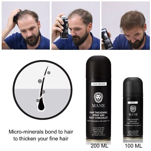 MANE Spray de fibra engrosadora del cabello (3.4 fl oz, marrón oscuro)