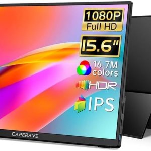 CAPERAVE Monitor portátil para laptop, monitor de viaje FHD de 15.6 pulgadas 1080P con soporte y altavoz, segundo monitor USB C HDMI, pantalla CAPERAVE Monitor portátil para laptop, monitor de viaje FHD de 15.6 pulgadas 1080P con soporte y altavoz, segundo monitor USB C HDMI, pantalla